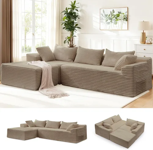 Vista 12 de Korser Sofá modular modular en forma de L de 110 pulgadas con diván, cómodo sofá esponjoso de pana sin hueso con asiento profundo y bolsillos
