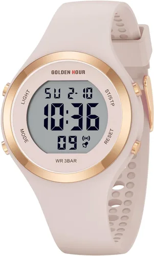 GOLDEN HOUR Reloj de pulsera de silicona con cronógrafo digital impermeable para mujer