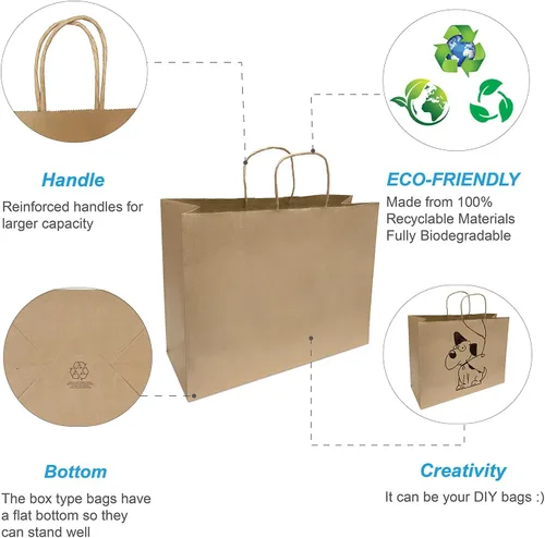 Vista 3 de orange river vogue - Bolsas de papel kraft de 16 x 6 x 12 pulgadas con asas trenzadas (250)