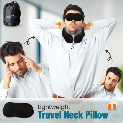 Vista 5 de Almohada de viaje ajustable para apoyo y comodidad del cuello, almohada ligera de espuma viscoelástica para dormir – Almohada de avión lavable