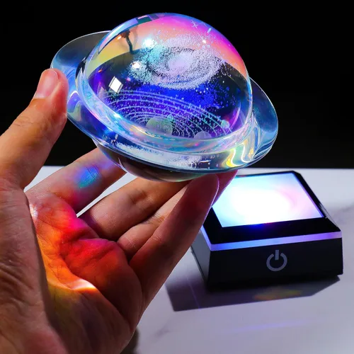 Vista 7 de Qianwei - Bola de cristal 3D del sistema solar, modelo de galaxia, forma de Saturno, 80mm 3.15 pulgadas - Regalo de astronomía para decoración