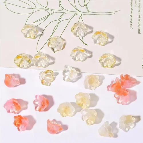 Vista 15 de 100 cuentas de flores de trompeta de cristal negro dorado transparente para Oro negro transparente