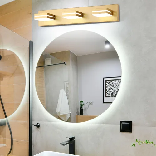 Vista 8 de SineRise Lámparas LED modernas para tocador de baño (3 luces, 24 pulgadas), accesorios de iluminación de pared de acrílico moderno dorado mate sobre