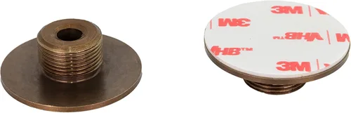 Vista 3 de EVI Tope de puerta adhesivo 1.37 x 0.8 pulgadas Base roscada Caucho negro Latón Acabado de cuero envejecido Incluye tornillo + anclaje