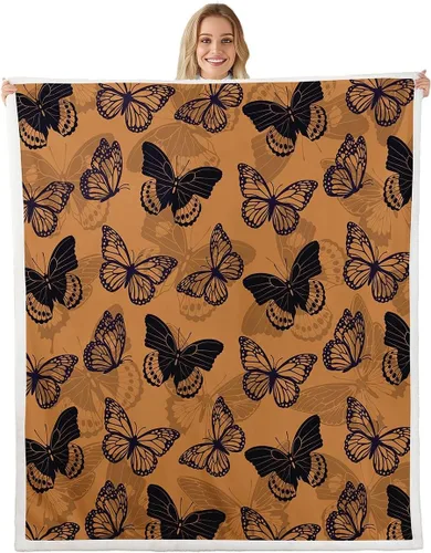 Vista 23 de Colorful Butterfly Fleece Flannel Blanket,Rustic Tree Butterflies Bed Sofa Couch Blanket,50"x60",Retro Blue Tie Dye Fuzzy Soft Fleece Throw Blankets