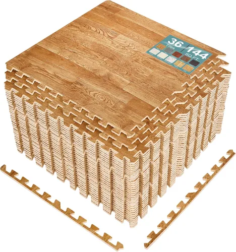 Vista 22 de Sorbus Losetas de suelo de madera veteada, esteras de espuma EVA entrelazadas, losetas de 3/8" de grosor para suelos de madera, esteras de ejercicio