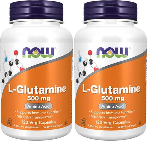 Vista 8 de Now - Suplemento alimenticio de L-Glutamina, 500 mg, aminoácido, transporta nitrógeno, 120 cápsulas veganas, color blanco
