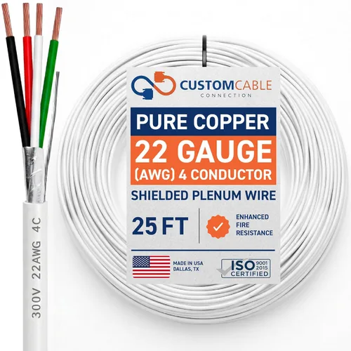 Vista 17 de Cable CMP Plenum blindado trenzado de conexión de cable, cable de bajo voltaje CL3P listado por UL, 22 AWG 2 conductores, carrete de 500 pies, blanco
