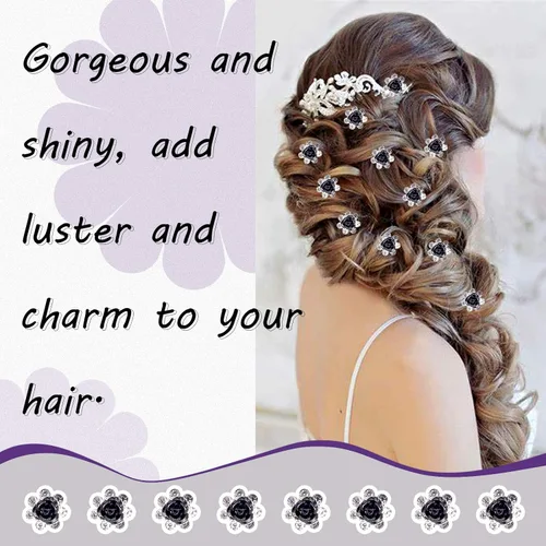 Vista 6 de Swpeet 40 horquillas negras de cristal en forma de U, pinzas para el cabello con diamantes de imitación, accesorios para el cabello para novia