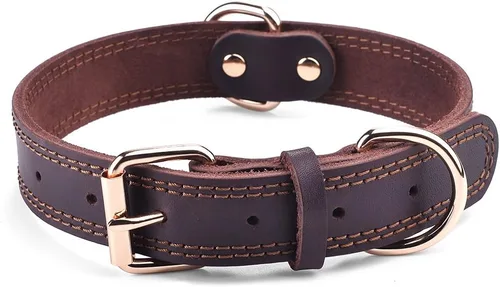 Vista 15 de Collar de perro de cuero genuino, collar de perro ancho resistente para perros pequeños, medianos, grandes y extra grandes