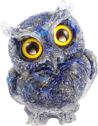 Estatua de piedra tallada de búho de cristal natural hecha a mano con búhos de resina para decoración curativa de reiki, obsidiana negra