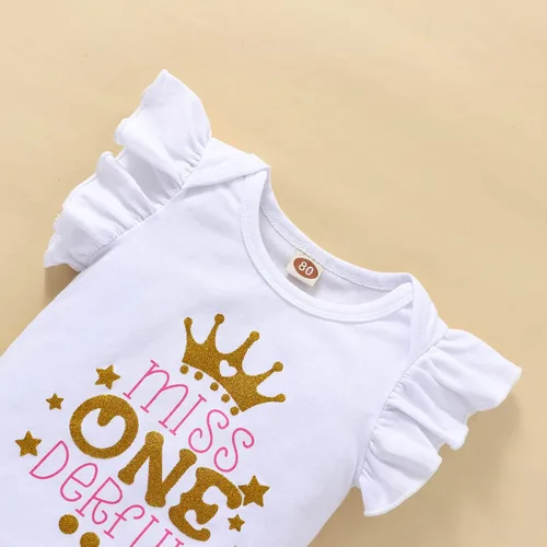 Vista 5 de ATCTBOGFS Conjunto de mameluco de algodón para el primer cumpleaños para niñas con lentejuelas y lazo para la cabeza, 3 piezas