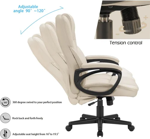 Vista 4 de Furmax Silla Ejecutiva de Oficina de Respaldo Alto Ajustable Gerencial Silla de Escritorio para el Hogar, Silla Giratoria de Computadora de Cuero PU