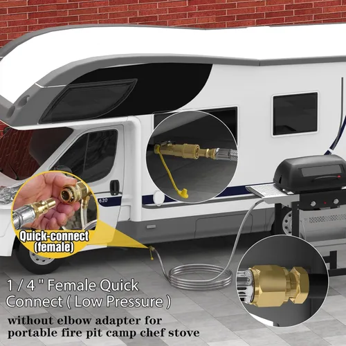 Vista 5 de NQN Manguera de conexión rápida de propano de 12 pies para RV a parrilla de gas, manguera de propano de conexión rápida con válvula de cierre
