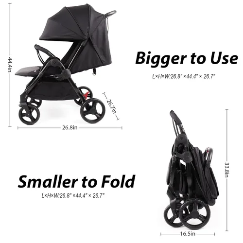 Vista 4 de Lvvbaby Cochecito doble con toldos grandes ajustables, cochecito ligero de doble asiento para gemelos, plegable compacto, plegable con una sola