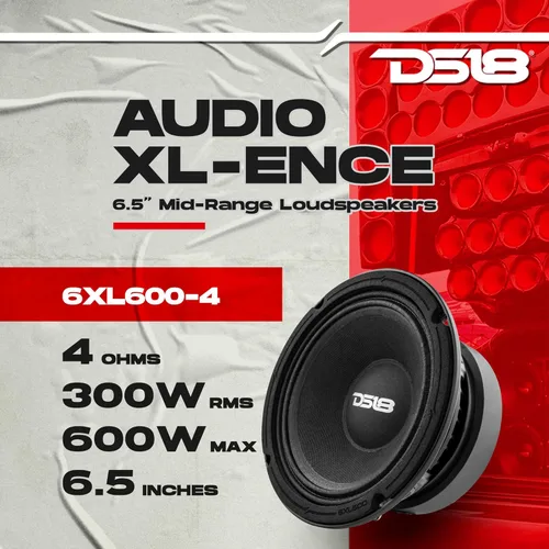Vista 2 de DS18 PRO-EXL64 - Altavoz de 6.5 pulgadas, rango medio, bala de aluminio roja, 600 W máximo, 300 W RMS, 4 ohmios, imán de ferrita, para el audio