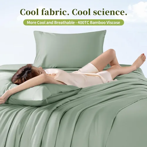 Vista 184 de Shilucheng Sábanas 100% viscosa derivada de bambú, tamaño matrimonial, 4 piezas, ultra refrescantes y sedosas, bolsillo profundo de 16 pulgadas