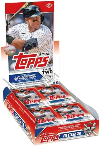 Topps Series 2 2023 - Caja de béisbol (24 paquetes/14 cartas: 1 auto o reliquia, 1 paquete plateado)