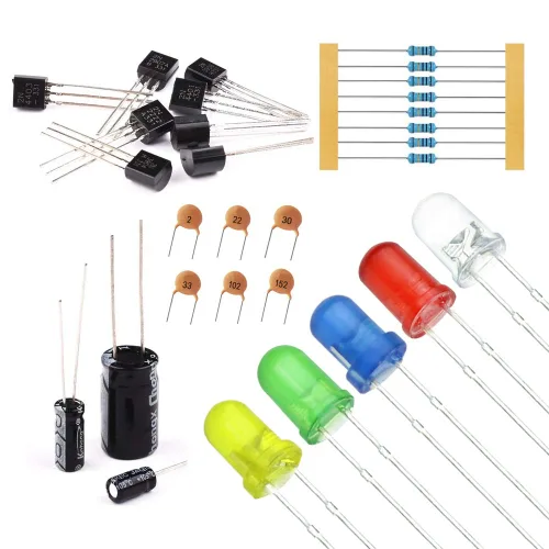 Vista 8 de Kit de componentes electrónicos Total 1390 piezas, Diodos LED, Resistencias de película metálica, Paquete de condensadores electrolíticos, Diodos