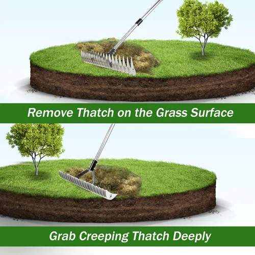 Vista 6 de Rastrillo de paja para césped, rastrillo ajustable resistente, rastrillo de tierra para césped, jardín y patio