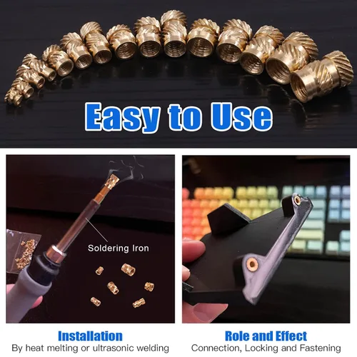 Vista 7 de Glarks 110 Uds. M2 M3 M4 M5 M6 Rosca hembra Tuercas moleteadas Latón Roscado Inserto Kit Surtido de tuercas para impresora 3D