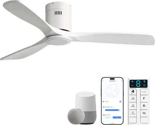 Vista 15 de Sofucor Ventilador de Techo de Madera Maciza de 52 Pulgadas Sin Luces Montaje al Ras Ventiladores de Techo con Control Remoto-Aspas de Madera