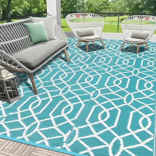 Vista 10 de HEBE Alfombra de exterior impermeable de 5 x 8 pies, alfombra de paja de plástico, alfombra para camping, reversible, para patio al aire libre