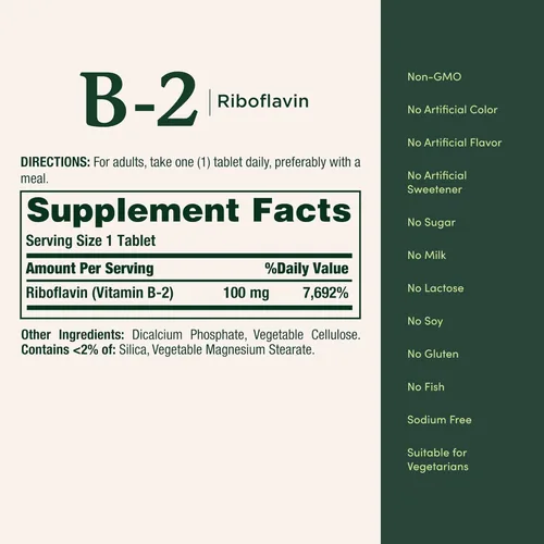 Vista 5 de Nature's Bounty Vitamina B, vitamina B-2 de 100 mg como suplemento de riboflavina, ayuda al metabolismo energético, 100 tabletas recubiertas