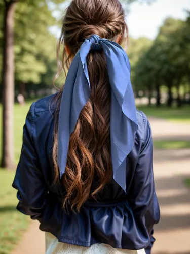 Vista 61 de Coleteros para el cabello para mujer, bufanda LFOUVRE Scrunchies, 2 piezas de bufandas anudadas para niñas, bufanda de satén sedoso, banda elástica