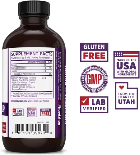 Vista 2 de Zhou Nutrition Elder-Mune+ Syrup - Organic Black Elderbery Syrup for Adults, Immune Support Elixir with Apple Cider Vinegar, Echinacea Tincture