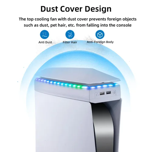 Vista 6 de Mcbazel Upper RGB Cooling Fan for PS5, Top Cooling System Cooler Fan with RGB Light, 3 Speed Adjustable Fan, Dual USB 2.0 Port for PS5 Console