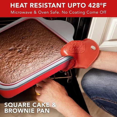 Vista 5 de Boxiki Kitchen Juego de hornear de silicona: molde de pan de 9 x 5 y molde cuadrado para pasteles y brownie de 8 x 8 pulgadas, antiadherente, fácil