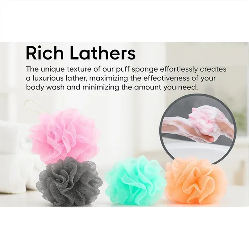Vista 9 de Esponjas de lufa de malla, paquete de 8 esponjas pequeñas para niños, esponjas coloridas de malla, esponjas de ducha reutilizables, esponja de baño