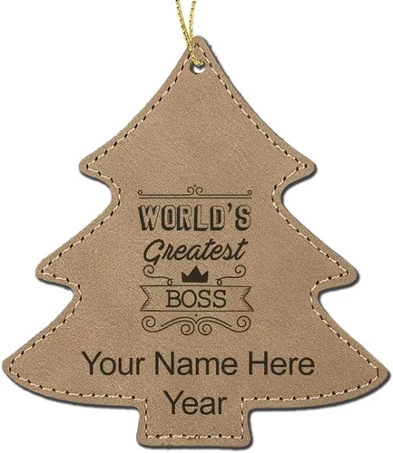 Vista 5 de LaserGram Personalized Christmas Ornament, World's Greatest Boss, Faux Leather, Custom Laser Engraved Gift Idea (Tree Shape, Black)