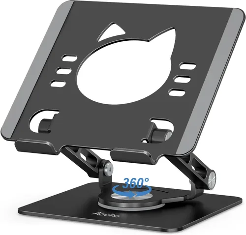 Vista 10 de Aoviho Soporte para tablet de aluminio giratorio de 360°, ajustable, portátil y plegable, soporte para monitores para iPad, compatible con tabletas