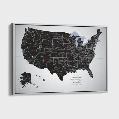 Vista 18 de Personalized Canvas Rolled Poster United States Map Wall Art – Large 24" x 36" Black Ice USA Map Poster – Push Pin Travel Decor for Home or Office