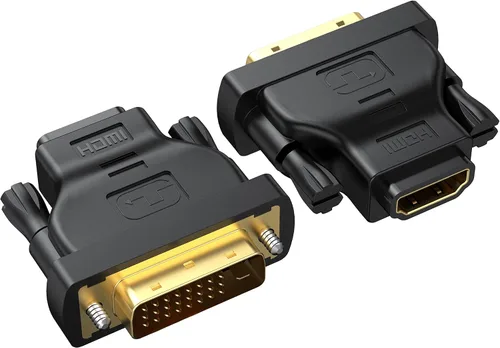 Adaptador DVI a HDMI, paquete de 2, adaptador bidireccional hembra HDMI a DVI-D (24+1) macho con chapado en oro para computadora, monitor,