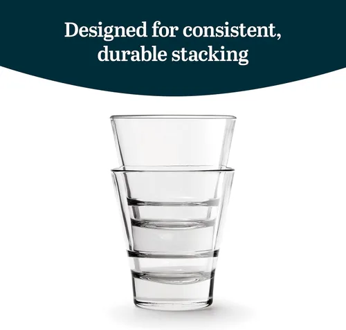 Vista 4 de Libbey Endeavor - Vasos dobles apilables a la antigua, 12 onzas, juego de 12 vasos transparentes para beber, moderno juego de vasos para bebidas