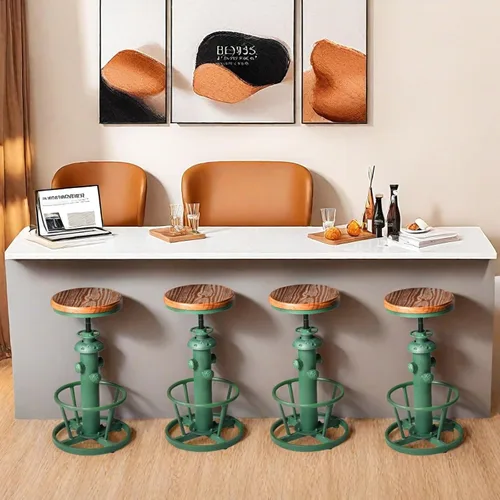 Vista 37 de Taburete de bar retro industrial giratorio para isla de cocina, 24.8-30.7 pulgadas, altura ajustable, diseño vintage de boca de incendios, taburetes