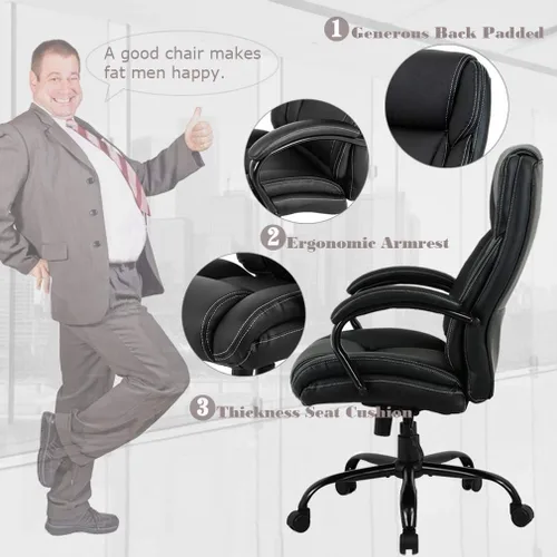 Vista 3 de Silla de oficina ejecutiva grande y alta, resistente, 500 libras, silla de escritorio para computadora, ergonómica, respaldo alto, silla giratoria