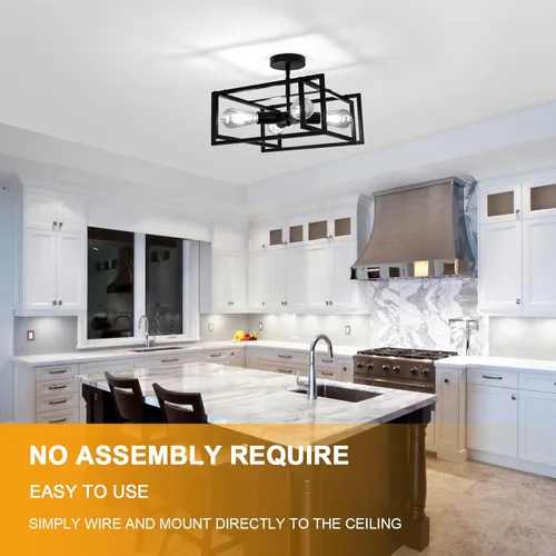 Vista 6 de DELIPOP Lámpara de techo LED de 4 luces industrial, color negro, lámpara de techo semiempotrada, iluminación para comedor, cocina, pasillo, isla