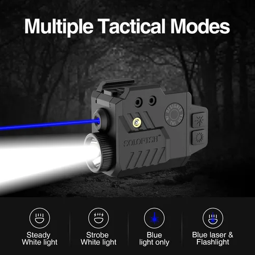 Vista 3 de Solofish linterna de 800 lúmenes ajustable con láser de pistola, función estroboscópica, láser azul y luz táctica, se ajusta para tamaño completo
