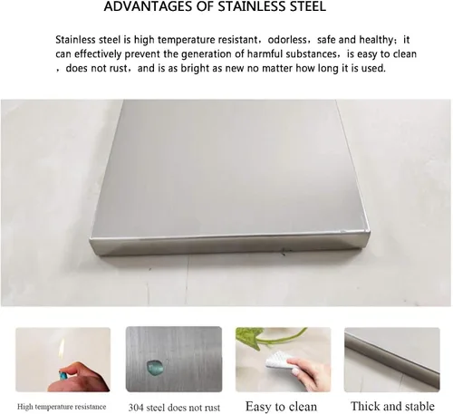 Vista 2 de Mesa plegable de acero inoxidable 304, mesa de trabajo flotante para cuarto de servicio, hogar, bar, cocina, comedor, fácil de instalar y limpiar