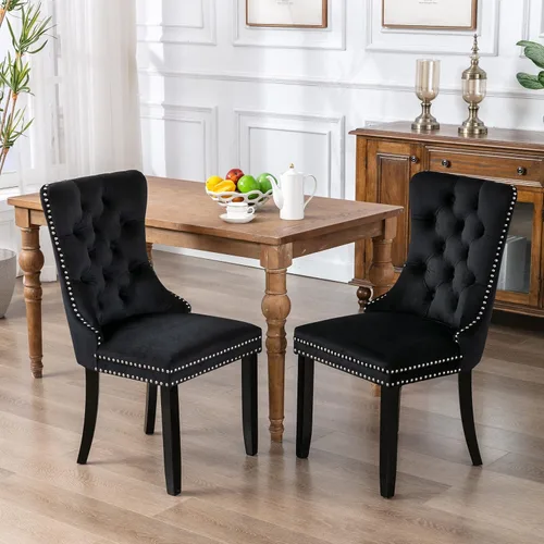 Vista 179 de Juego de 2 sillas de comedor modernas para sala de estar, cocina, patas de madera maciza, cojín acolchado de tela de lino, asiento y respaldo