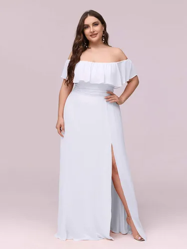 Vista 4 de Ever-Pretty Plus Women's Off Shoulder Short Sleeves Empire Waist Side Slit Chiffon Flowy Plus Size Bridesmaid Dresses