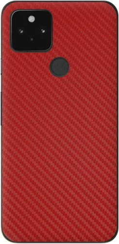 Decalrus - Protective Decal for Google Pixel 5 Cellphone RED Carbon Fiber Skin Skins Decal for case Cover wrap CFgooglePixel5Red