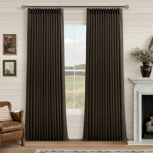 Vista 40 de Juego de 2 paneles de cortinas plisadas negras de 80 pulgadas para sala de estar, cortinas plisadas de lino con forro de 80 pulgadas de largo, 100%