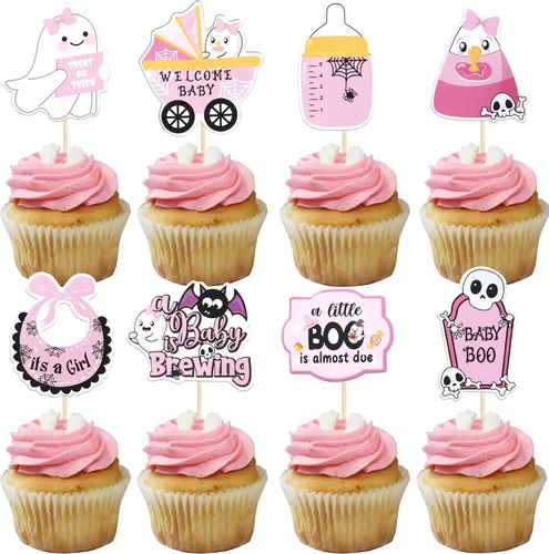 Vista 29 de 24 piezas de decoración de cupcakes de Halloween para despedida de soltero con purpurina, araña, bruja, murciélago, Halloween, cupcakes