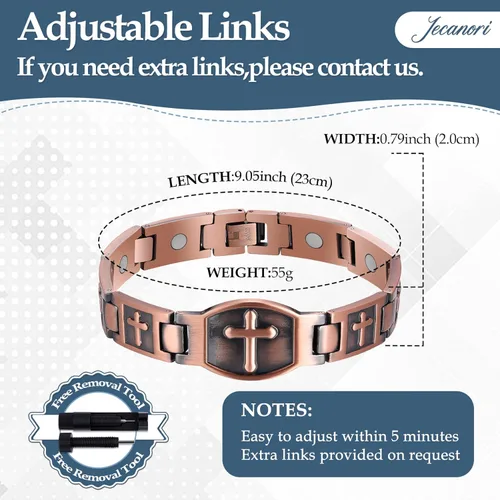 Vista 8 de Jecanori Pulseras de cobre para hombres, pulseras magnéticas eficaces para mujeres con 3800 imanes Gauss