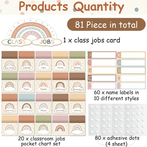 Vista 2 de Juego de 81 tablones de anuncios bohemios con temática de arco iris para el aula, juego de tablones de anuncios para el aula para ayudante